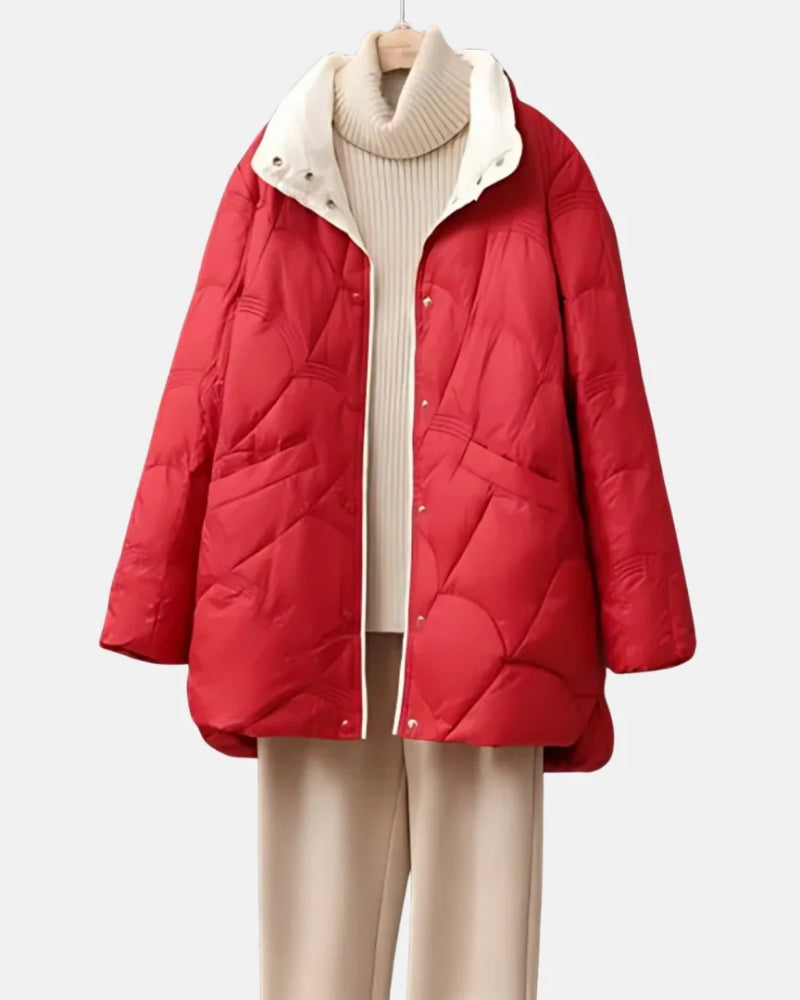 Vendt vinterjakke damer frakke – Kort quiltet frakke med trykknapper