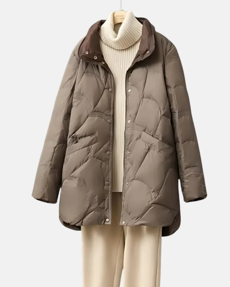 Vendt vinterjakke damer frakke – Kort quiltet frakke med trykknapper