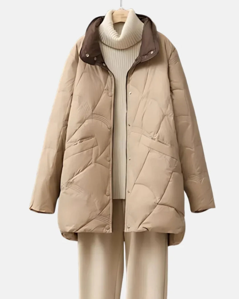 Vendt vinterjakke damer frakke – Kort quiltet frakke med trykknapper