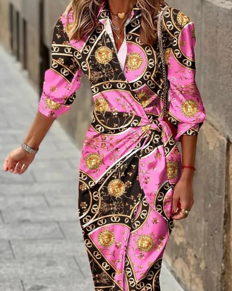 Vikledress til kvinder – Stribedesign med 3/4-ærmer og bælte