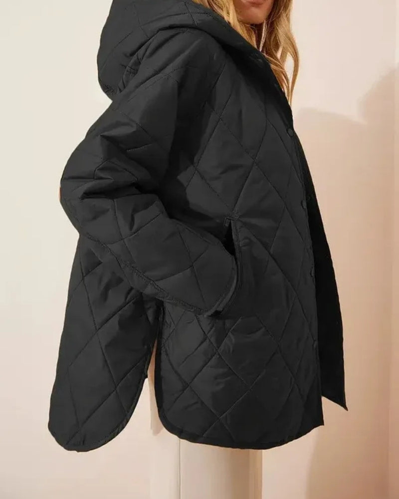 Vinter Pufferjakke Dame – Lang quiltet vinterjakke med hætte og løs pasform