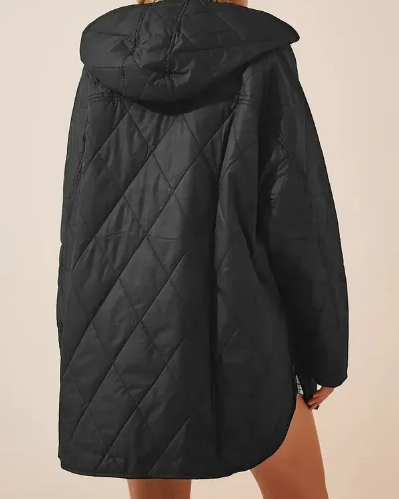 Vinter Pufferjakke Dame – Lang quiltet vinterjakke med hætte og løs pasform