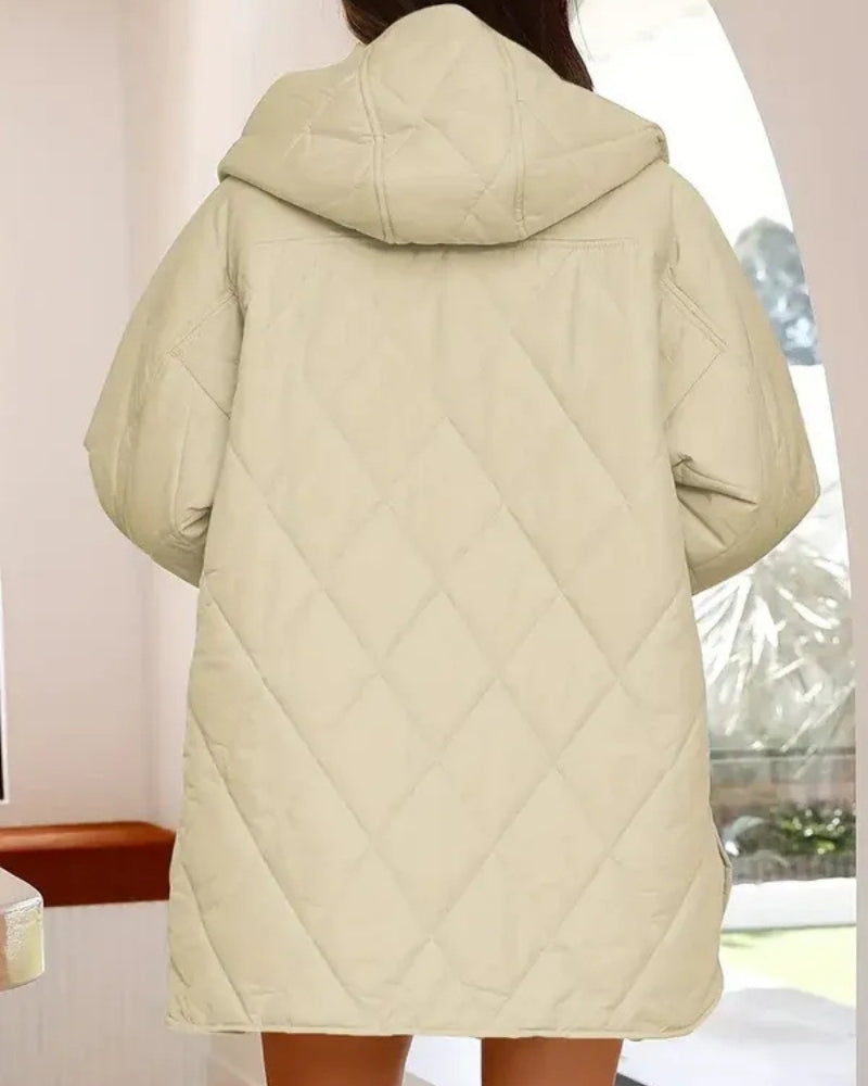 Vinter Pufferjakke Dame – Lang quiltet vinterjakke med hætte og løs pasform