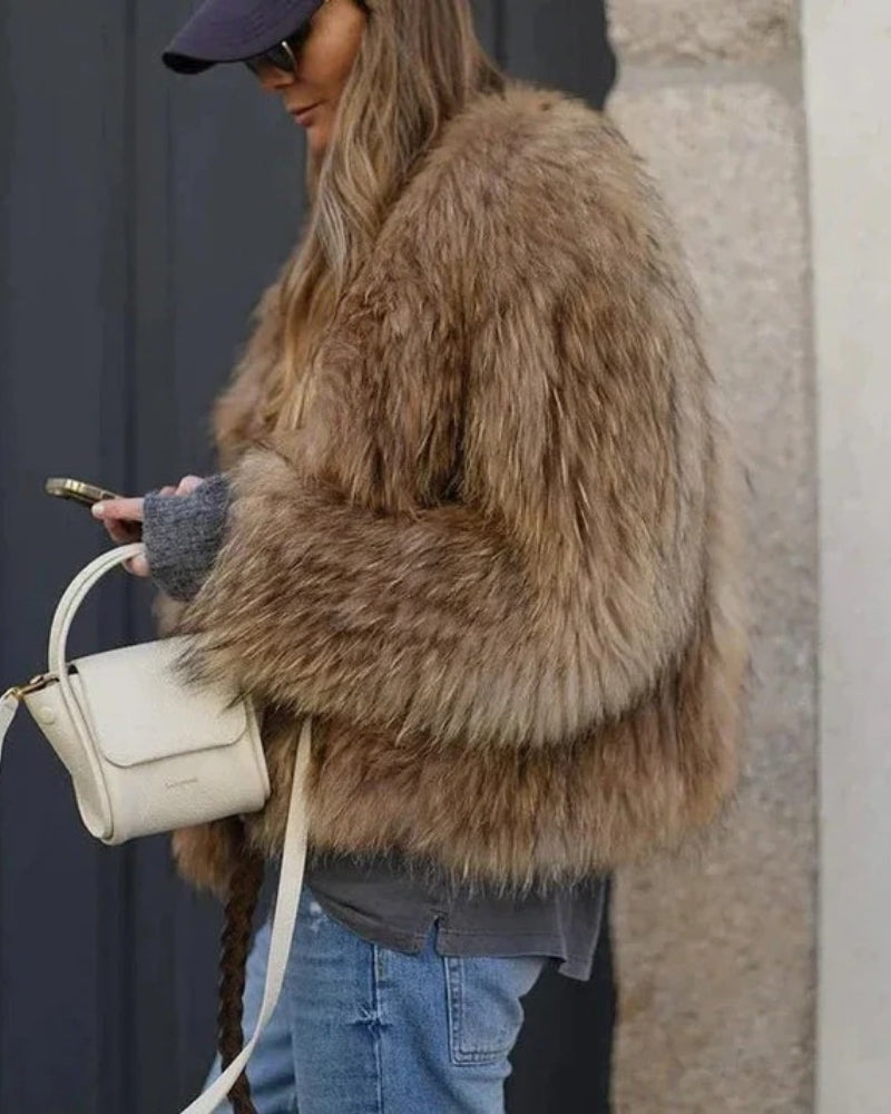 Vinterjakke Dame – kort kunstpelsfrakke med løs pasform