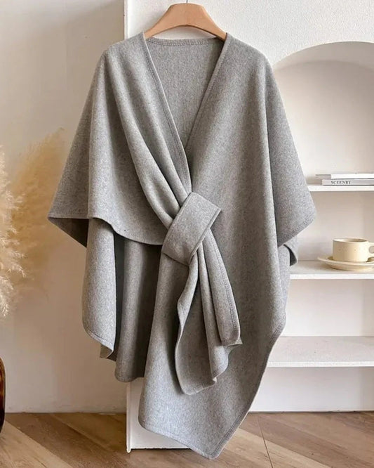 Vinterjakke Frakke Dame – Poncho-look med V-udskæring og bånd til vinteren