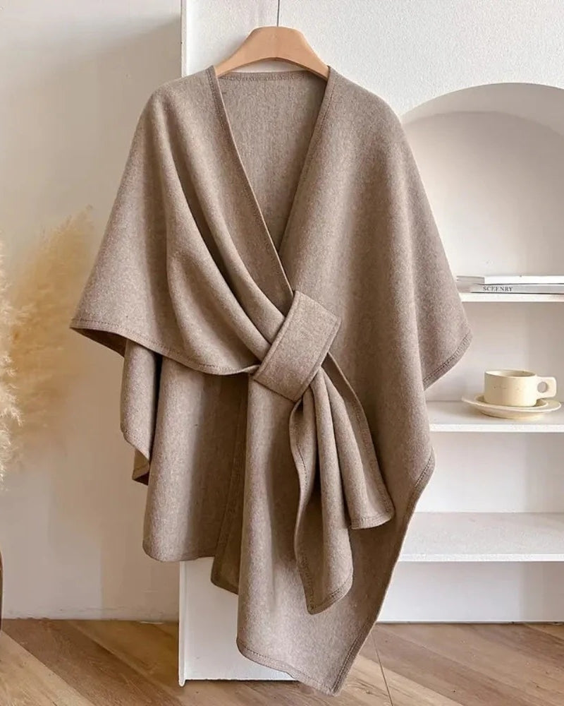 Vinterjakke Frakke Dame – Poncho-look med V-udskæring og bånd til vinteren