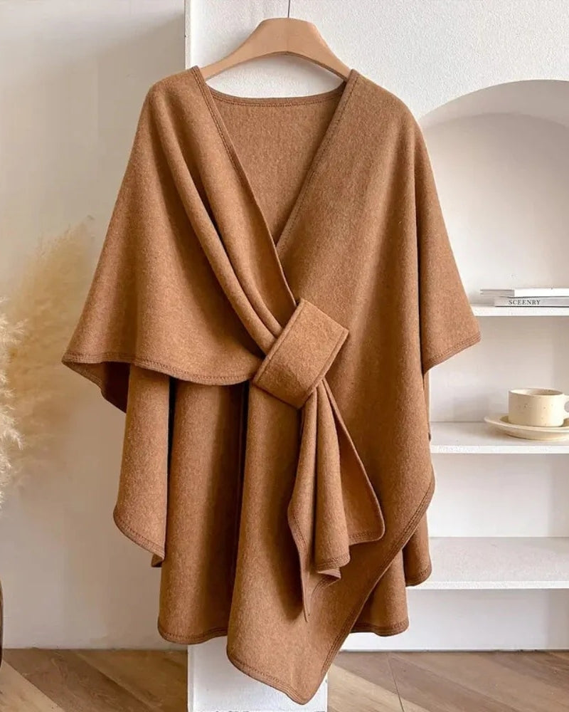 Vinterjakke Frakke Dame – Poncho-look med V-udskæring og bånd til vinteren