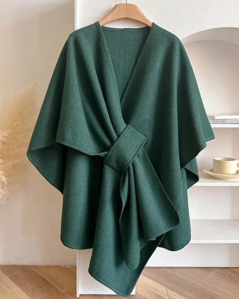 Vinterjakke Frakke Dame – Poncho-look med V-udskæring og bånd til vinteren