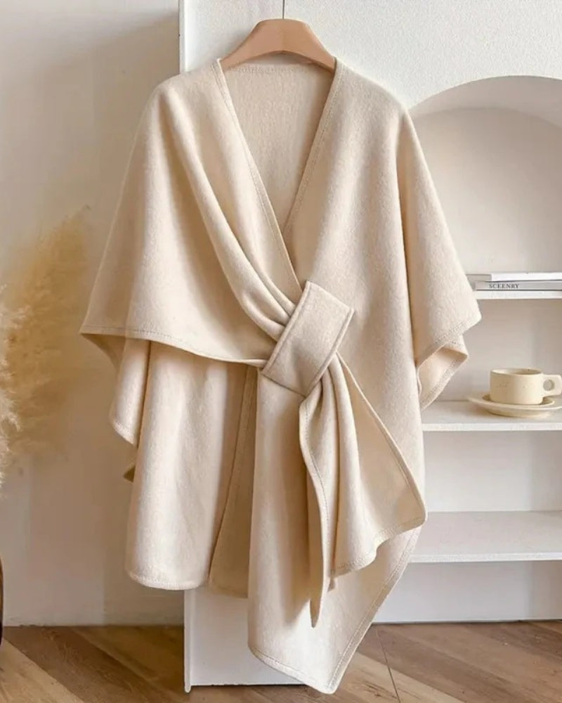 Vinterjakke Frakke Dame – Poncho-look med V-udskæring og bånd til vinteren