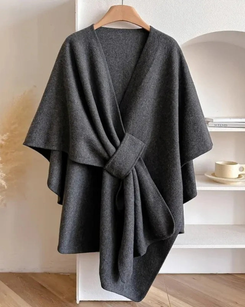 Vinterjakke Frakke Dame – Poncho-look med V-udskæring og bånd til vinteren