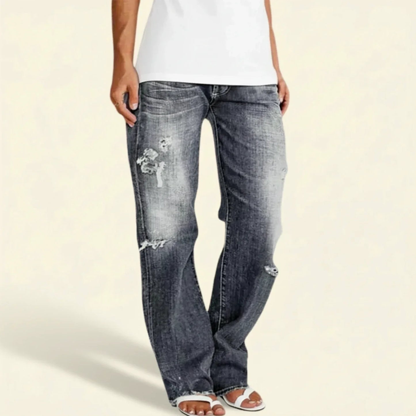 Elysia | Högmidjade Raka Jeans i Vintage Stil