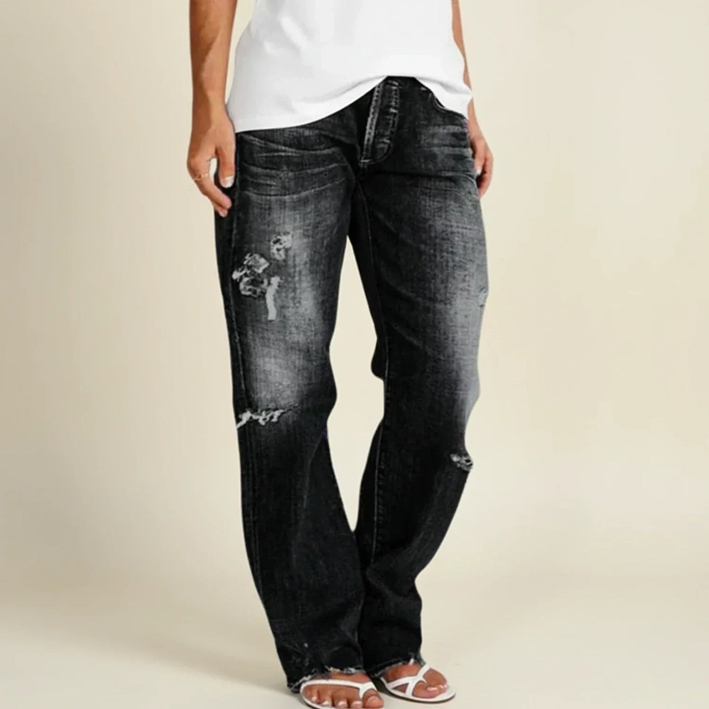 Elysia | Högmidjade Raka Jeans i Vintage Stil