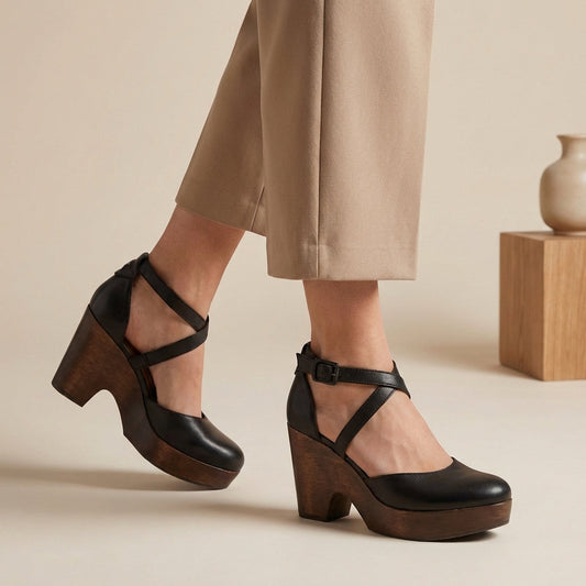 Sienna | Damen Plattform Riemen Heels med Blockabsatz