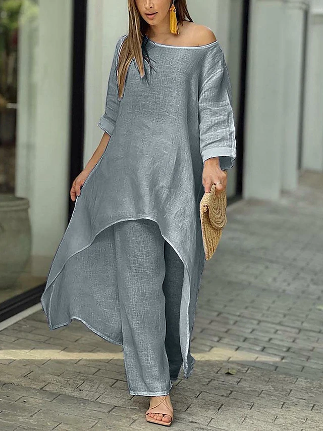 Asymmetrisk stilfuldt sæt med brede bukser – skab dit look
