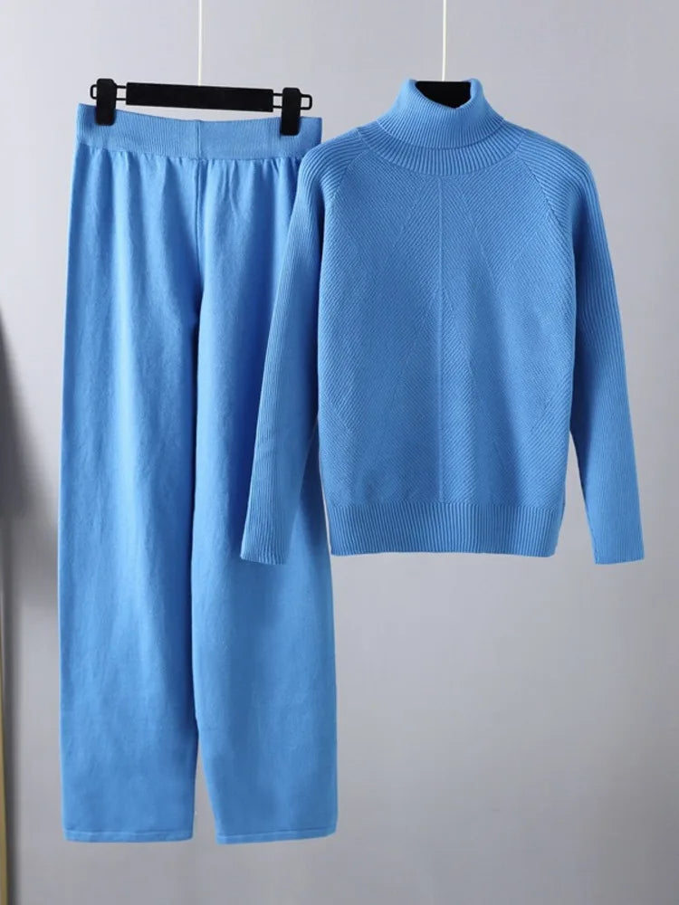Elegant stickat set med tröja och byxor – Lyxig komfort