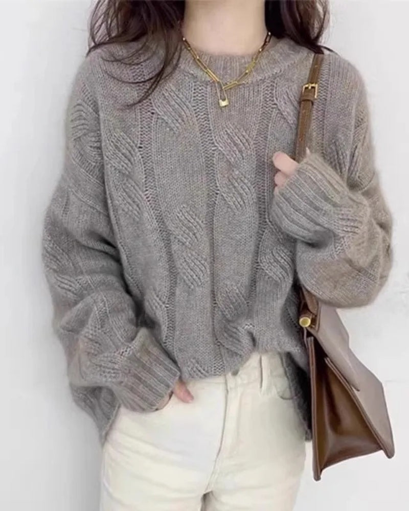 Zopfstrik Pullover Dame – Pullover lavet af 100% kashmir til efterår og vinter