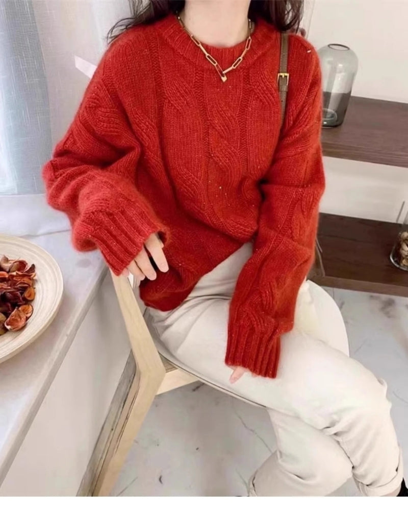 Zopfstrik Pullover Dame – Pullover lavet af 100% kashmir til efterår og vinter